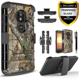 Moto E5 Plus Case, E5 Supra Circlemalls Dual Layers [Combo Holster] And Built-In Kickstand Bundled With [Tempered Glass Screen Protector] And Touch Screen Pen (Camo)